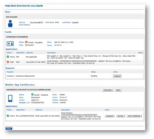 Help Desk Overview for John Smith with details about the user and their devices